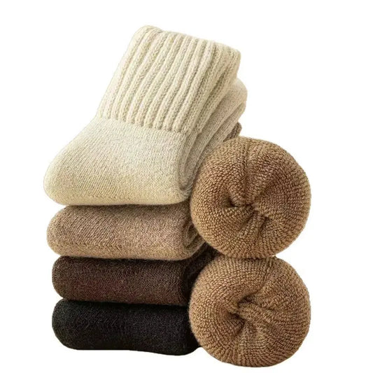 5 Pairs Thick Wool Socks for Women Mid-Calf Fleece-Lined Extra Thick Cozy Pile Socks Warm Terry Cashmere Long Socks for Ladies